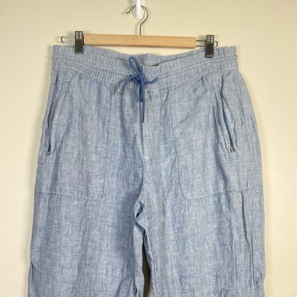Athleta Cabo Linen Jogger Pants Chambray Blue Size 10 T Tall Athleisure Sporty - Picture 3 of 9